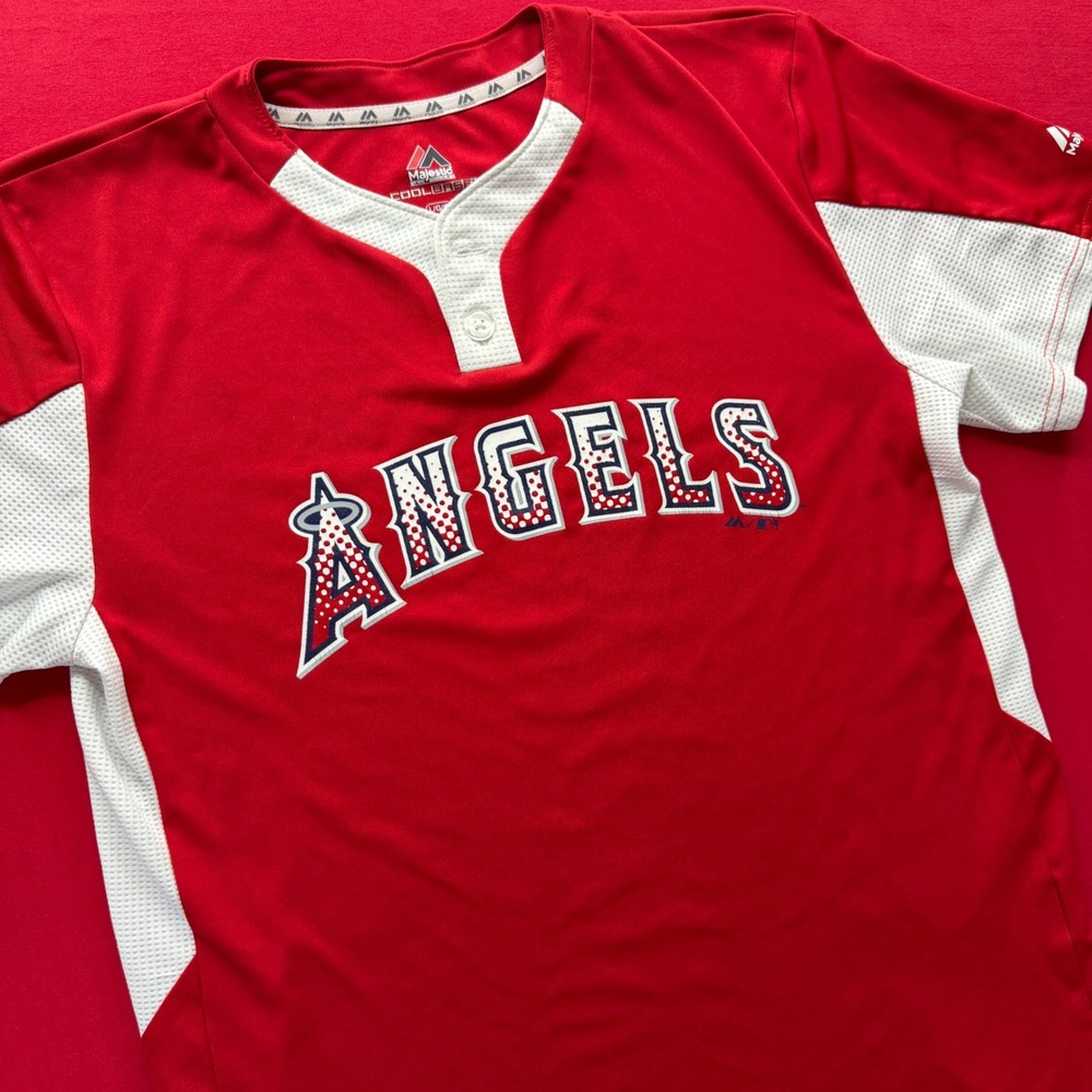Majestic Los Angeles Angels Youth Large Red White Cool Base Baseball Jersey